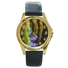 Grutas Del Palacio, Flores, Uruguay Round Gold Metal Watch by dflcprintsclothing