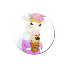 Cow With Coffee Magnet 3  (round) by Littlebird