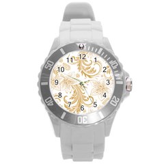 Flowers Shading Pattern Round Plastic Sport Watch (l)