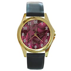 Peonies In Red Round Gold Metal Watch by LavishWithLove