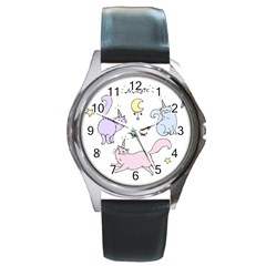  Cute Unicorn Cats Round Metal Watch by Littlebird