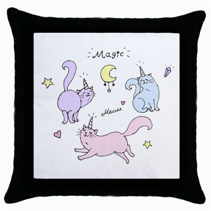  Cute unicorn cats Throw Pillow Case (Black)