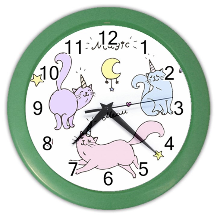  Cute unicorn cats Color Wall Clock