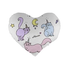  Cute Unicorn Cats Standard 16  Premium Heart Shape Cushions by Littlebird