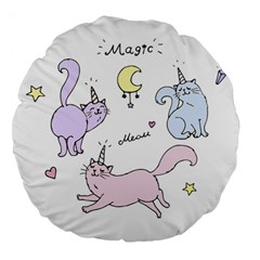  Cute Unicorn Cats Large 18  Premium Flano Round Cushions by Littlebird