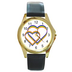 Rainbow Hearts Round Gold Metal Watch