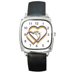 Rainbow Hearts Square Metal Watch