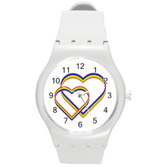 Rainbow Hearts Round Plastic Sport Watch (m)