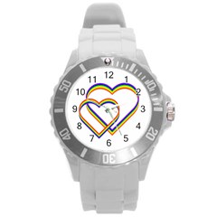 Rainbow Hearts Round Plastic Sport Watch (l)