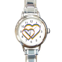 Rainbow Hearts Round Italian Charm Watch