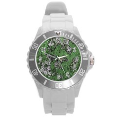 Modern Camo Grunge Print Round Plastic Sport Watch (l)