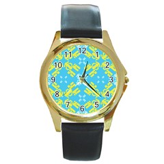 Abstract Pattern Geometric Backgrounds   Round Gold Metal Watch by Eskimos