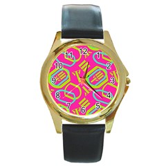 Abstract Pattern Geometric Backgrounds   Round Gold Metal Watch by Eskimos