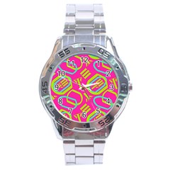 Abstract Pattern Geometric Backgrounds   Stainless Steel Analogue Watch by Eskimos