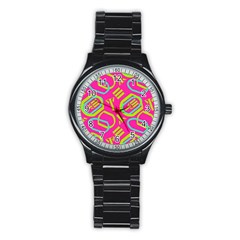 Abstract Pattern Geometric Backgrounds   Stainless Steel Round Watch by Eskimos