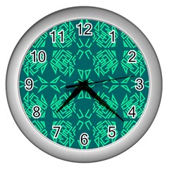 Abstract Pattern Geometric Backgrounds   Wall Clock (silver) by Eskimos