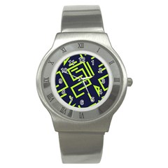 Abstract Pattern Geometric Backgrounds   Stainless Steel Watch by Eskimos