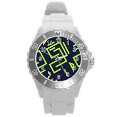 Abstract Pattern Geometric Backgrounds   Round Plastic Sport Watch (l) by Eskimos