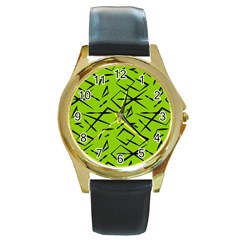 Abstract Pattern Geometric Backgrounds   Round Gold Metal Watch by Eskimos