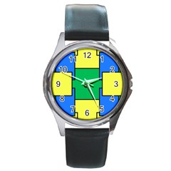 Abstract Pattern Geometric Backgrounds   Round Metal Watch by Eskimos