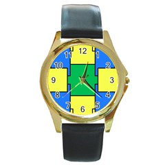 Abstract Pattern Geometric Backgrounds   Round Gold Metal Watch by Eskimos