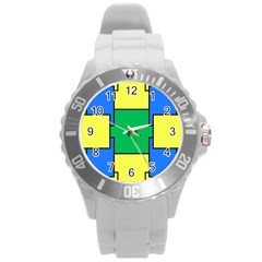 Abstract Pattern Geometric Backgrounds   Round Plastic Sport Watch (l) by Eskimos