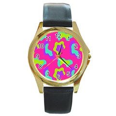 Abstract Pattern Geometric Backgrounds   Round Gold Metal Watch by Eskimos