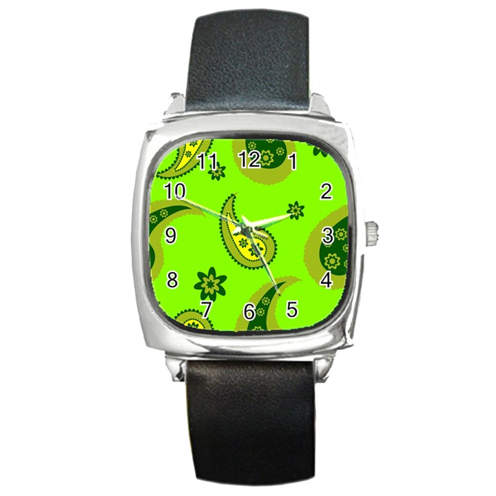 Floral pattern paisley style Paisley print  Doodle background Square Metal Watch