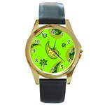 Floral pattern paisley style Paisley print  Doodle background Round Gold Metal Watch Front