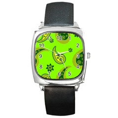 Floral Pattern Paisley Style Paisley Print  Doodle Background Square Metal Watch by Eskimos