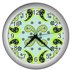 Floral Pattern Paisley Style  Wall Clock (silver) by Eskimos