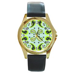 Floral Pattern Paisley Style  Round Gold Metal Watch by Eskimos