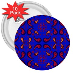 Floral Pattern Paisley Style  3  Buttons (10 Pack)  by Eskimos