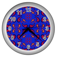 Floral Pattern Paisley Style  Wall Clock (silver) by Eskimos