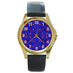 Floral pattern paisley style  Round Gold Metal Watch Front