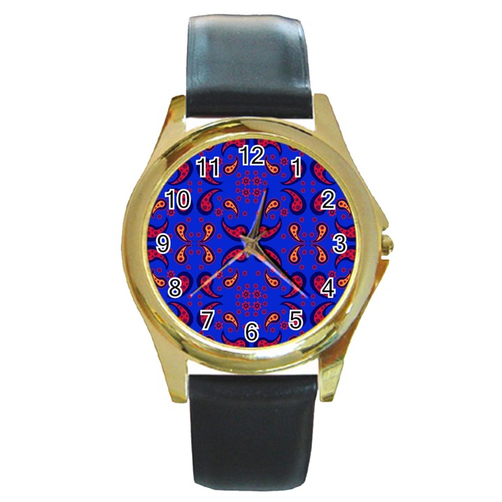 Floral pattern paisley style  Round Gold Metal Watch