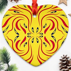 Floral Folk Damask Pattern  Heart Ornament (two Sides) by Eskimos