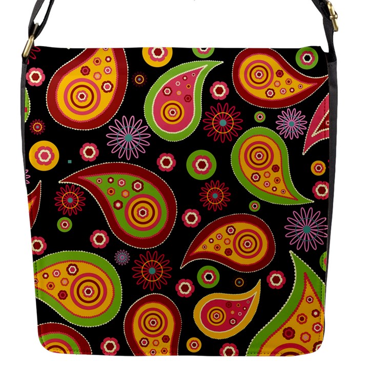 Paisley Pattern Design Flap Closure Messenger Bag (S)