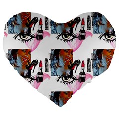 Fashion Faces Large 19  Premium Flano Heart Shape Cushions by Sparkle