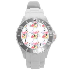 Flamingos Round Plastic Sport Watch (l) by Sparkle