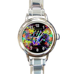 Crazy Multicolored Each Other Running Splashes Hand 1 Round Italian Charm Watch by EDDArt