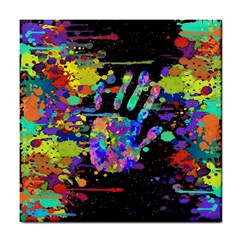 Crazy Multicolored Each Other Running Splashes Hand 1 Tile Coaster by EDDArt