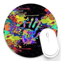 Crazy Multicolored Each Other Running Splashes Hand 1 Round Mousepads by EDDArt