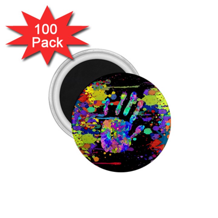 Crazy Multicolored Each Other Running Splashes Hand 1 1.75  Magnets (100 pack) 