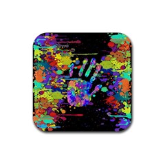 Crazy Multicolored Each Other Running Splashes Hand 1 Rubber Coaster (square) by EDDArt