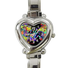 Crazy Multicolored Each Other Running Splashes Hand 1 Heart Italian Charm Watch by EDDArt