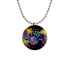 Crazy Multicolored Each Other Running Splashes Hand 1 1  Button Necklace by EDDArt