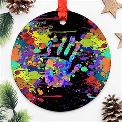 Crazy Multicolored Each Other Running Splashes Hand 1 Round Ornament (two Sides)