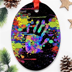 Crazy Multicolored Each Other Running Splashes Hand 1 Oval Ornament (two Sides)