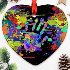 Crazy Multicolored Each Other Running Splashes Hand 1 Heart Ornament (two Sides) by EDDArt